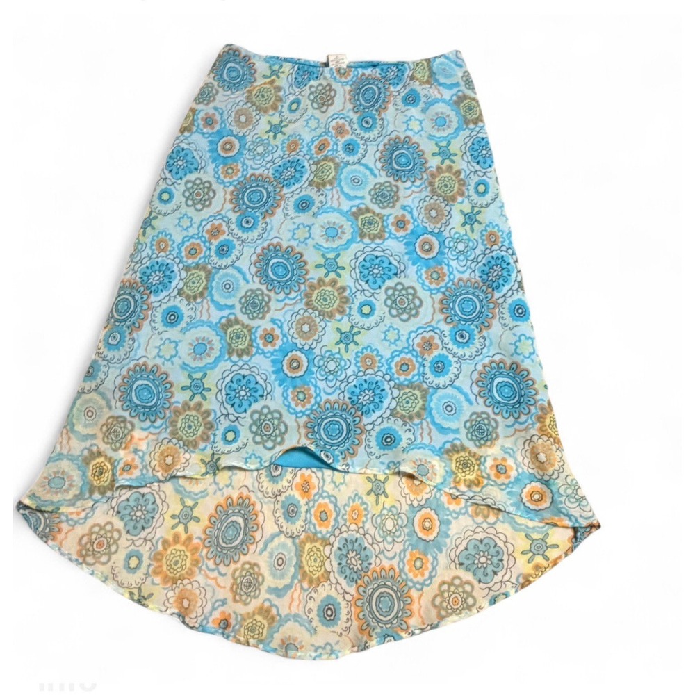 Giorgio Fiorelli Womens Large Floral High‎ Low Midi Skirt Blue Boho Lined Y2K